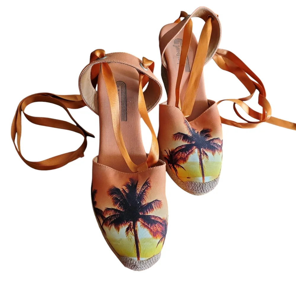 Jeffrey Campbell Orange Sunset lace up Espradrilles 39